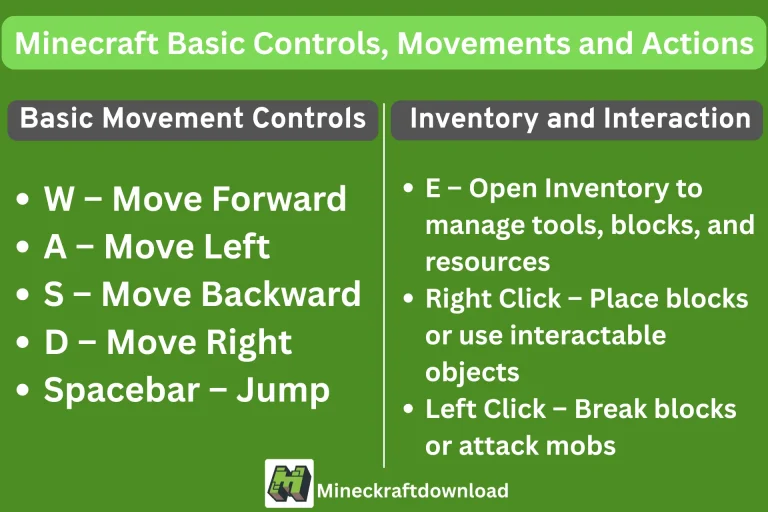 Minecraft Basic Controls, Movements and Actions