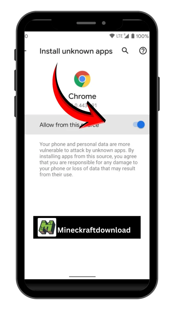 After Minecraft downloads the latest version. Open the Chrome setting go to security, and enable app download by unknown resources.