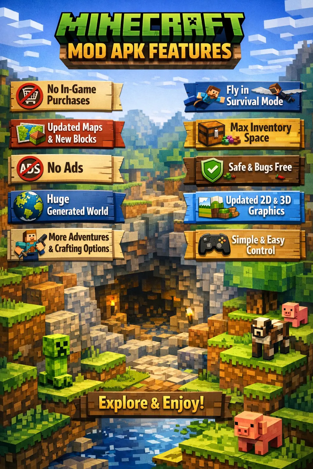 Minecraft MOD APK Latest Best features infographics